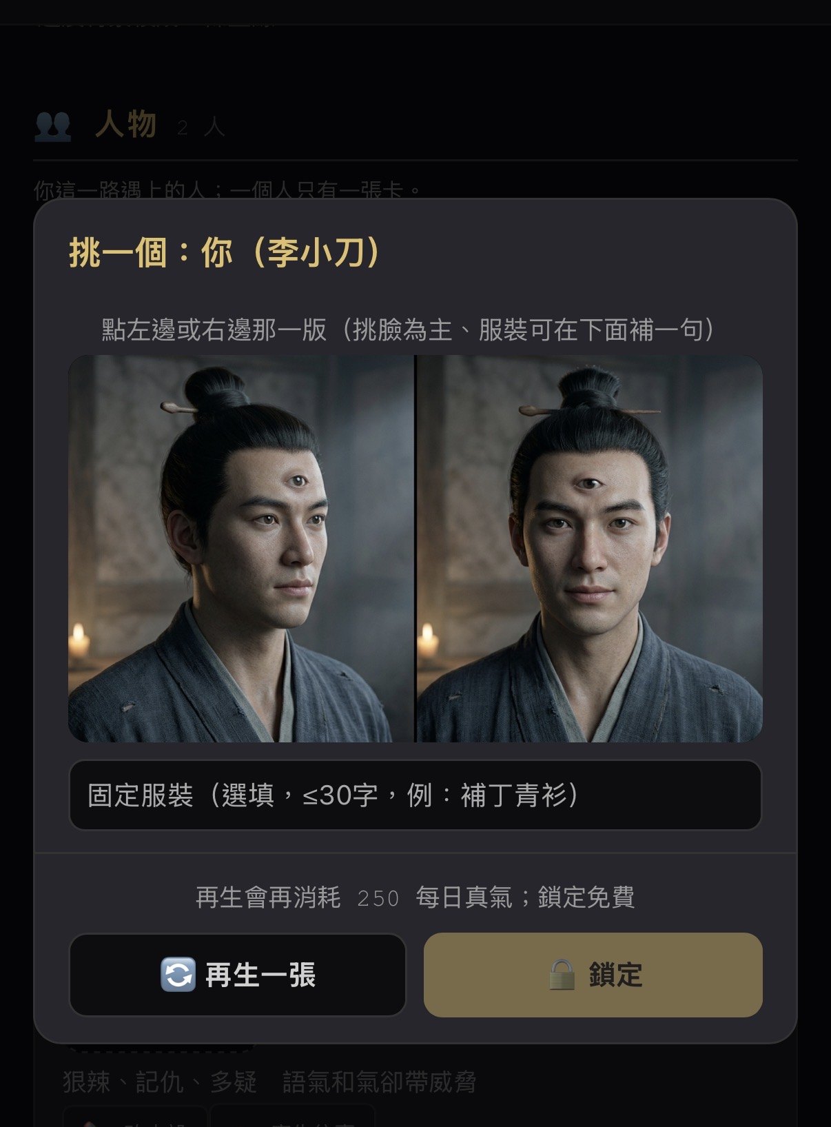 寫實定妝肖像，左右兩版二選一，額頭有第三眼
